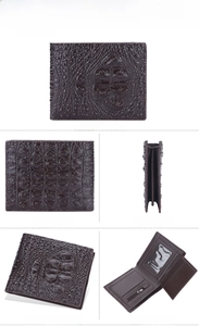 Multi-angle view of coffee brown alligator embossed leather short wallet for men