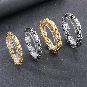 Byzantine punk style titanium steel square link bracelets in gold and silver tones