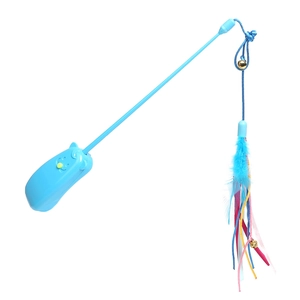 Interactive electric cat teaser wand with blue feathers and laser function for pets