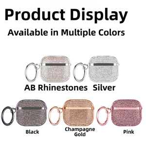 Sparkling rhinestone covers for AirPods Pro in five colors with metal carabiners