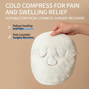 Japanese style hot compress facial towel mask with eye and nose cutouts in white plush