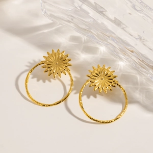 Elegant 14K gold plated sunflower hoop earrings for women with hollow floral design