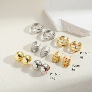 French retro multi-layer ear cuffs in gold and silver finish with minimalist design