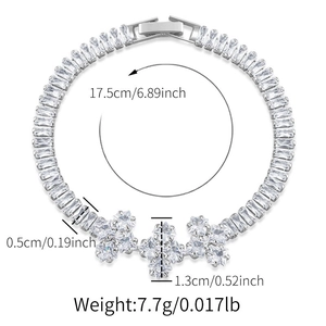 Detail of luxury zircon bracelet showing precise dimensions of 17.5cm length and width