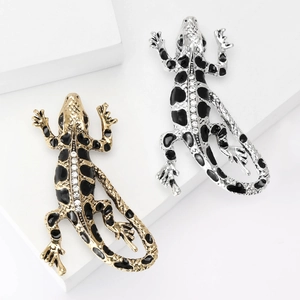 Vintage Alloy Enamel Lizard Brooch With Rhinestone Retro Reptile Animal Brooch Pin For Women Fashion Clothing Jewelry Accessories