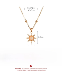 Detailed size specifications for the gold alloy solar necklace with opal sun pendant