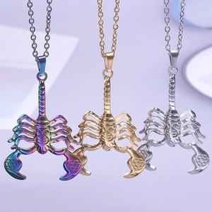 Scorpion skeleton pendant necklaces in rainbow, gold and silver 18K stainless steel