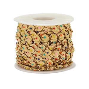 Gold vacuum-plated stainless steel sun disc chain with colorful enamel oil drops for DIY jewelry