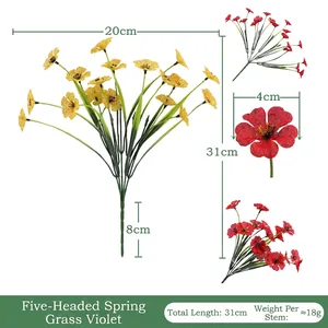 Artificial violet bouquet 31cm high with five heads for home wedding decor