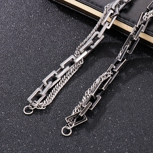 Double-layered vintage Cuban link metal bracelet in silver for a minimalist hip-hop style