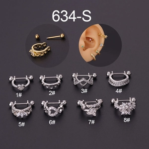 Detailed collection of 20G stainless steel ear cartilage studs with zirconia inlays