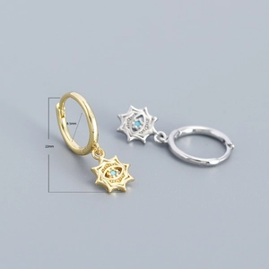 Evil Eye sterling silver earrings with star pendants in gold and silver finish, 22mm