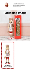 36cm gingerbread nutcracker with candy cane, red gift box and festive stripes