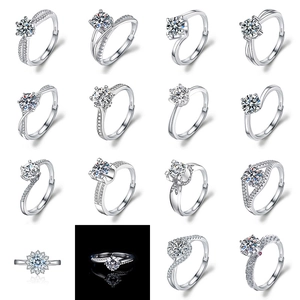 Collection of S925 sterling silver rings with brilliant round moissanite zircon stones
