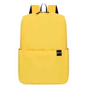 Bright yellow lightweight canvas backpack with main compartment and front pocket logo