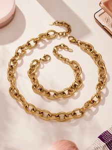 Détails de l'ensemble de chaîne O en acier inoxydable doré avec collier et bracelet assorti