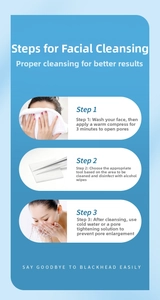 Three-step facial skin care guide for blackhead removal tools with disinfection steps