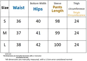 Detailed size chart for women's two-piece hoodie and sweatpants set showing S to L measurements