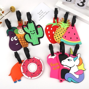 Colorful silicone luggage tags in various shapes like fruit and animals for travel identification