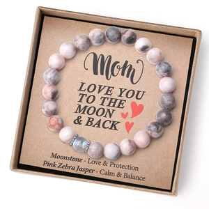 Beaded Bracelet Natural Moonstone Jasper Volcanic Rock With Card Gift Box For Mom Dad Birthday Christmas Present
