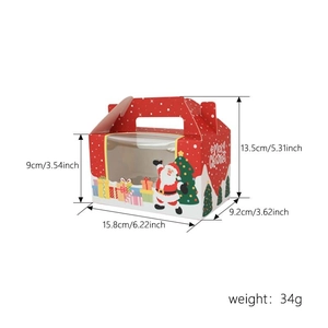 Scatola di Natale rossa per cupcake con finestra e manico, confezione da 15,8x9,2x13,5cm