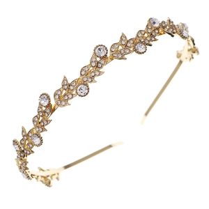 Elegant gold leaf headband with sparkling rhinestones for bridal or daily hair accessory