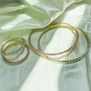 Luxury Copper Zircon Heart Jewelry For Women Elegant Heart Tennis Necklace And Bracelet