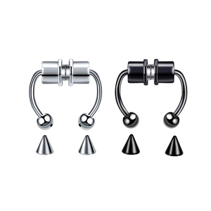 Silver and black magnetic fake nose rings with interchangeable ball and spike ends