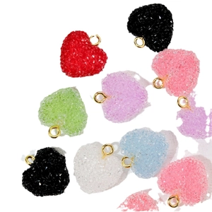 Colorful sugar-textured heart pendants in various colors for DIY necklace making