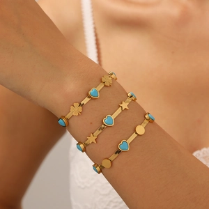 Bracelet Chaîne Serpent En Acier Inoxydable Femmes Plaqué Or Coeur Bleu Étoile Trèfle Charmes Bijoux Élégants
