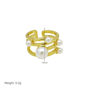 Detailed view of gold multi-layer pearl ring with 15mm size and 5.2g weight specs