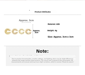 Detail view showing four textured gold C-shape ear clips in ABS material with 3cm size
