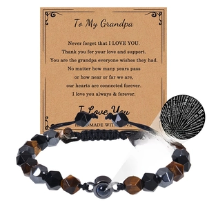 Bracelet œil de tigre avec pierre de projection et carte de vœux pour grand-père en anglais