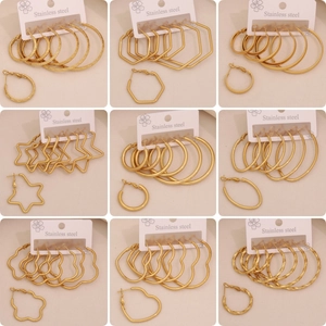 Stainless Steel Hoop Earrings Gold Plated Geometric Star Heart Hexagon Shape Fashion Minimalist Jewelry For Women
