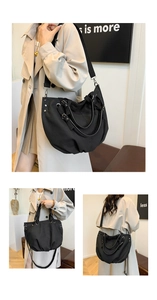 Three-way display showing the large black canvas tote bag as a handbag and crossbody bag