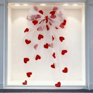 White tulle bow hair clip with red hearts and romantic mesh design for hair decoration