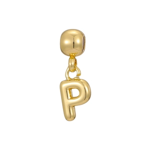 Macro shot of gold-plated balloon style letter P pendant with polished metallic finish