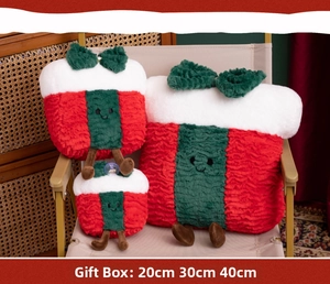 Three-piece Christmas plush gift box pillows in 20cm, 30cm, 40cm sizes with cute embroidery