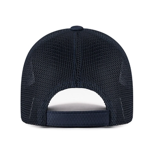 Navy blue breathable mesh baseball cap with long brim and adjustable back strap view