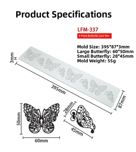Macro detail of butterfly lace silicone mold showing intricate cutout patterns and dimensions