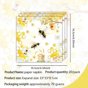 Detail of bee and honeycomb print napkins for kids birthday parties, 20-piece pack