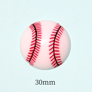 Detailed top view of a 30mm white resin baseball flatback patch with red stitching