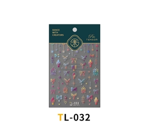 Macro detail of 5D embossed nail stickers featuring butterflies and star patterns