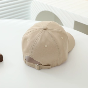 Minimalist cotton baseball cap for kids in khaki with adjustable silver buckle closure