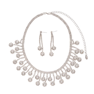 Parure de bijoux 2 pièces avec collier à pampilles florales et boucles d'oreilles strass