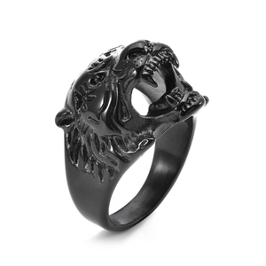 Vintage punk stainless steel ring featuring a detailed black tiger head sculpture for men