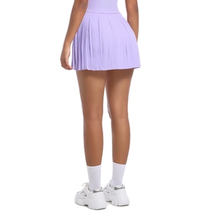 High-waist pleated tennis skirt in lavender purple with quick-dry fabric for gym fitness