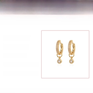 Micro-pave zircon hoop earrings in yellow and white gold finishes, 12mm diameter