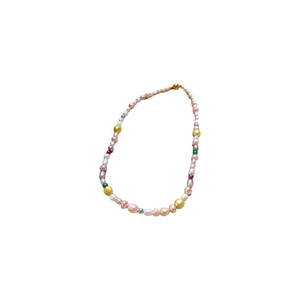 Collier de perles d'eau douce baroques avec perles colorées et fermoir doré