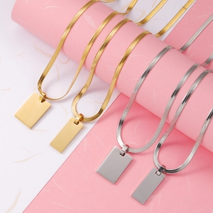 Herringbone Chain Necklace 304 Stainless Steel Rectangle Bar Pendant Minimalist Mirror Polished Jewelry For Men Women
